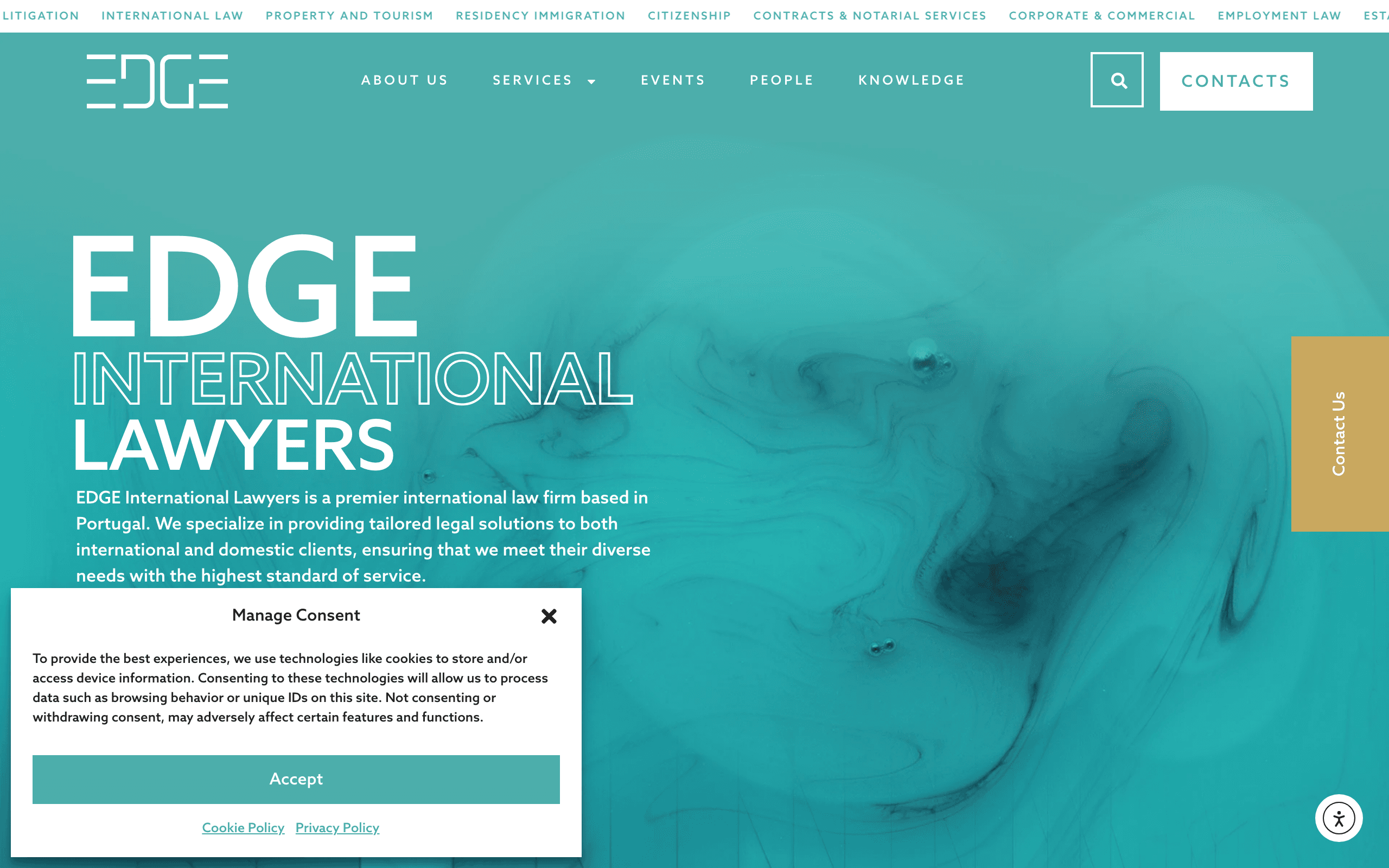 Edge International Lawyers homepage showing its Portugal immigration and Golden Visa practice