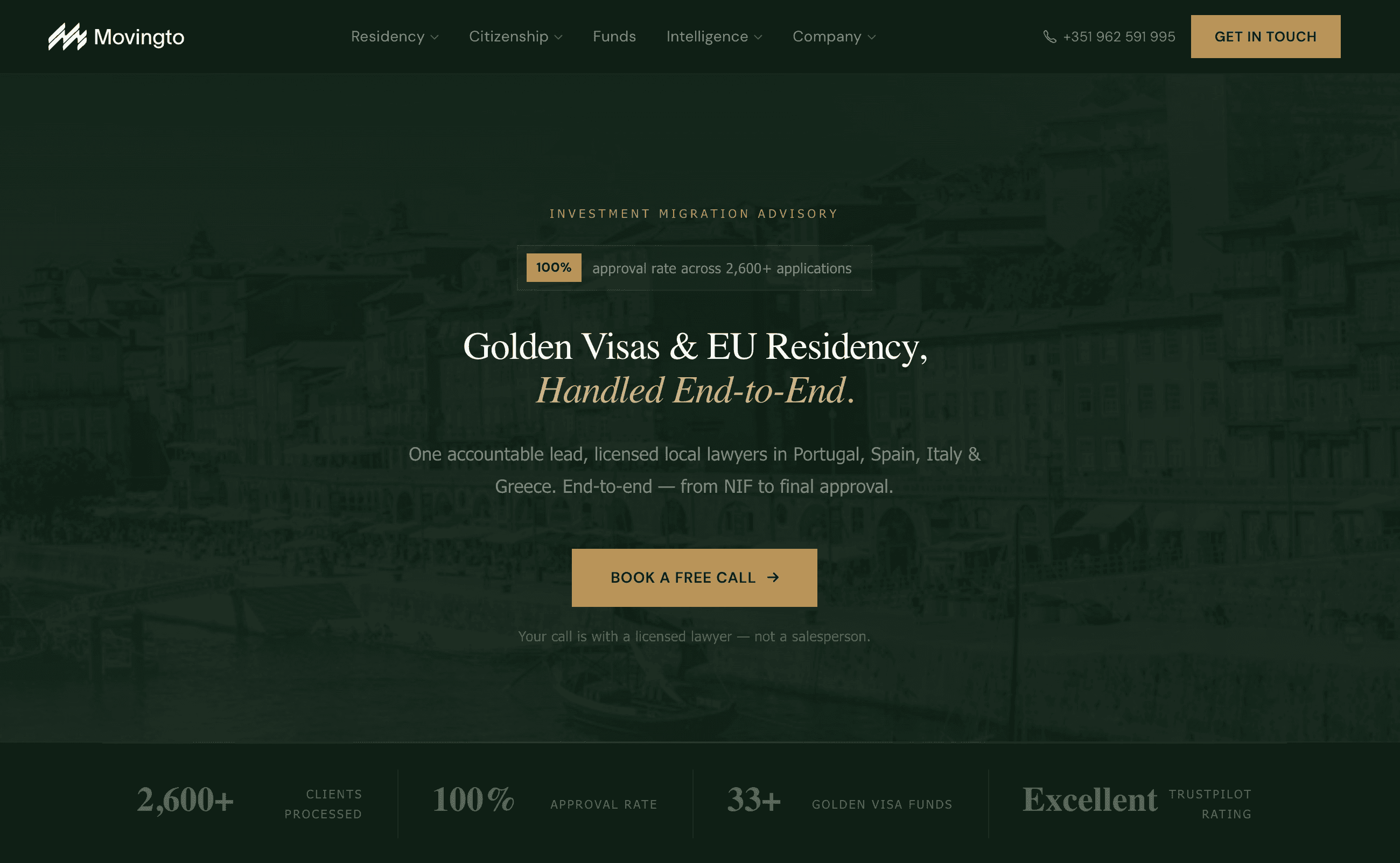 MovingTo Golden Visa homepage showing fund comparison platform