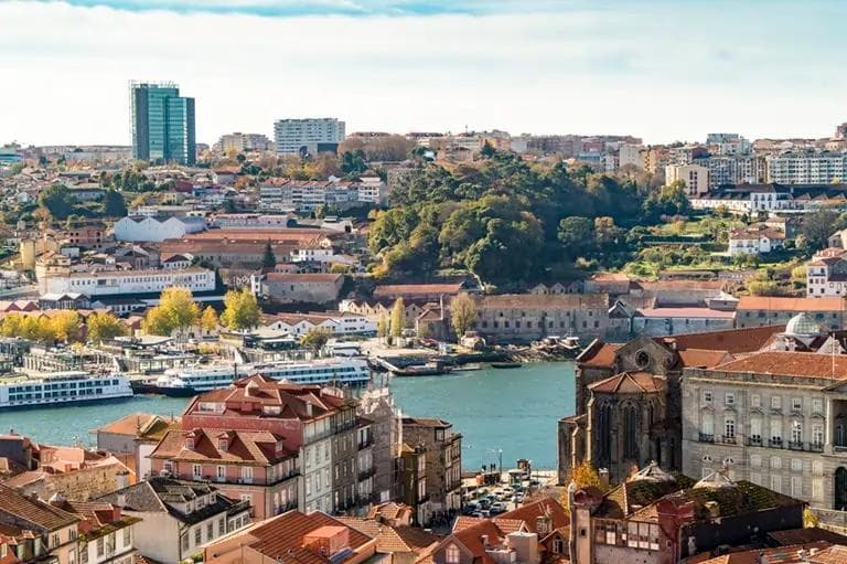 Douro river and old town square, Porto
