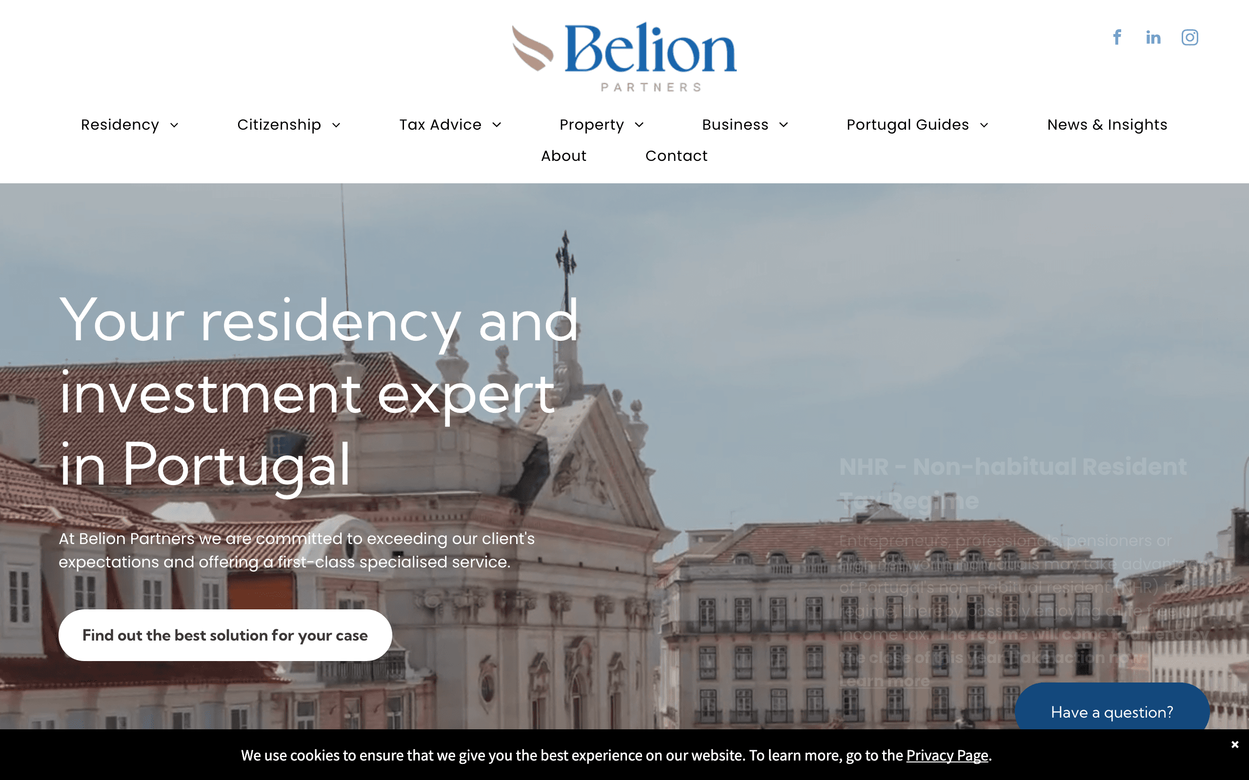 Belion Partners homepage showing its UK-registered Portugal Golden Visa advisory service