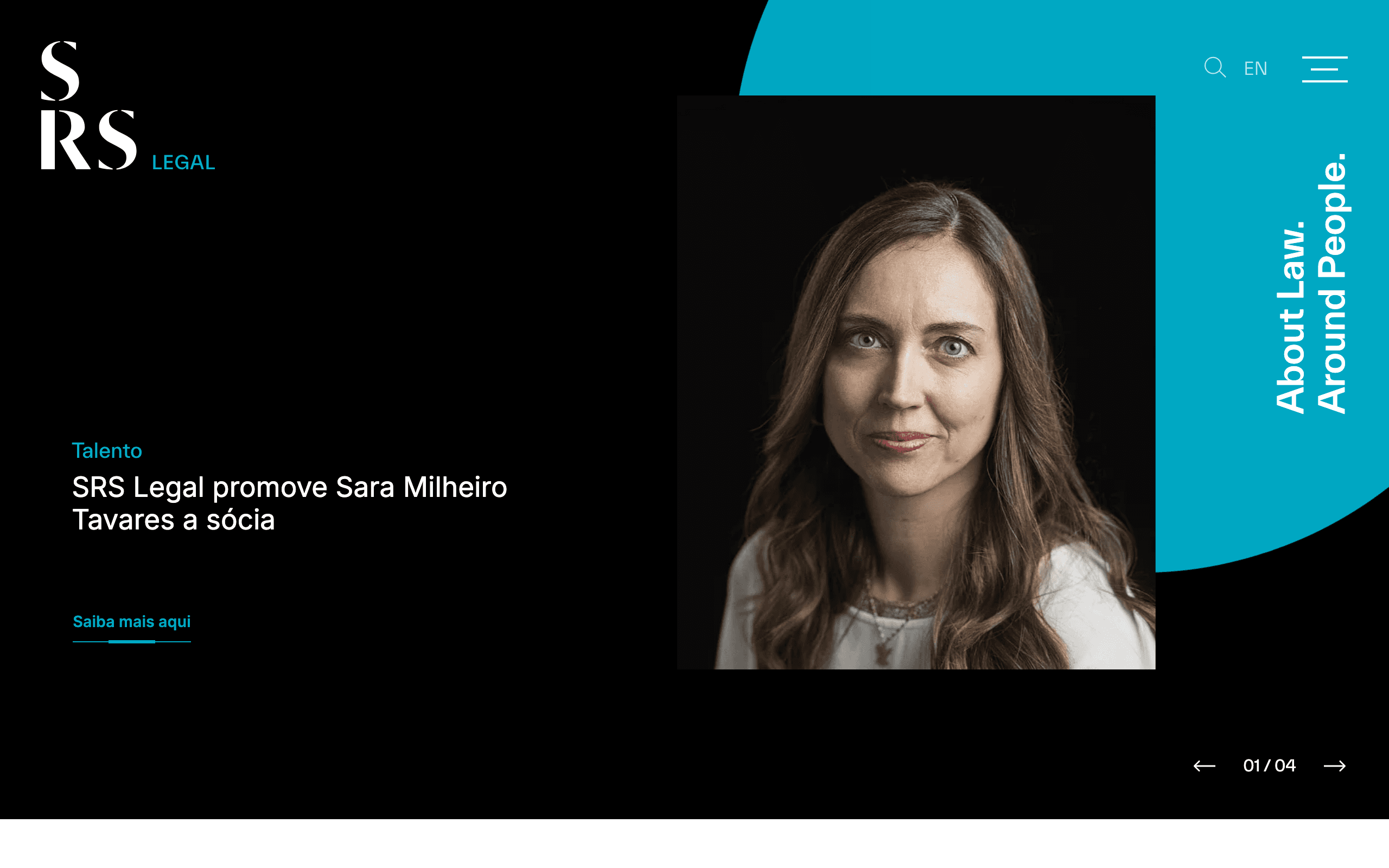 SRS Advogados homepage showing the Portuguese law firm’s practice areas and offices